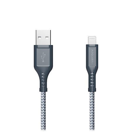 Ventev High Speed Usb A To Apple Lightning Braided Cable With 2x The Copper For Faster Charging 6ft, Gray BC6-GRY262892